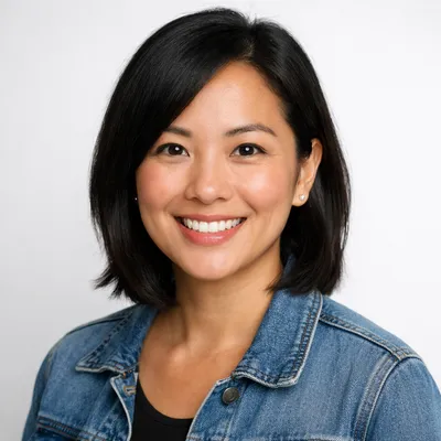 Photorealistic avatar portrait of a diverse adult, studio background, warm expression